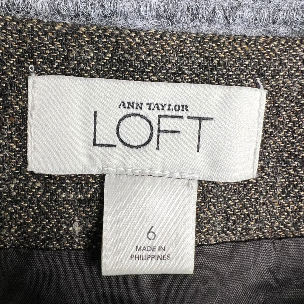 Ann Taylor LOFT Brown Herringbone Wool Blend A-Line Skirt Size 6 Side Zip Lined - Picture 3 of 8